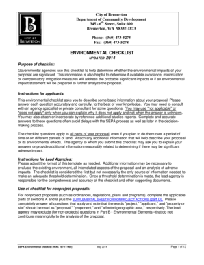 Project report excel format - ENVIRONMENTAL CHECKLIST UPDATED 2014 - Bremerton - ci bremerton wa