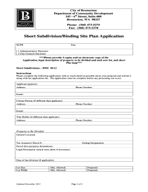 Short SubdivisionBinding Site Plan Application - ci bremerton wa