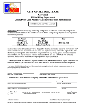 City of Belton Utility Billing Automatic Payment Authorization