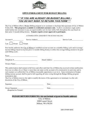 City of Milton Budget Billing Authorization