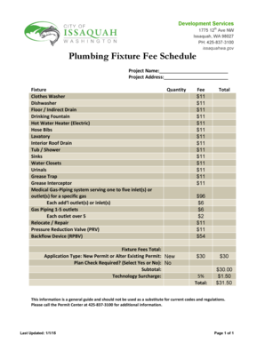 Plumbing Fixture Fee Schedule - Issaquah WA - ci issaquah wa