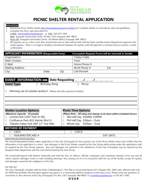 Form 1500 instructions - PICNIC SHELTER RENTAL APPLICATION - Issaquah WA - ci issaquah wa