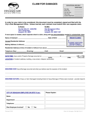 Claim for Damages Form