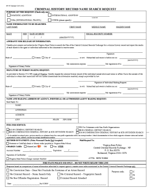 Virginia Criminal History Record Name Search Request
