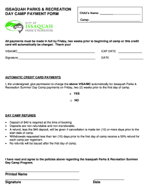 Corporate minutes template - DAY CAMP PAYMENT FORM - ci issaquah wa