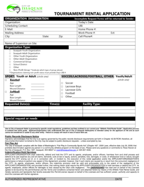 Employment background check sample - TOURNAMENT RENTAL APPLICATION - Issaquah WA - ci issaquah wa