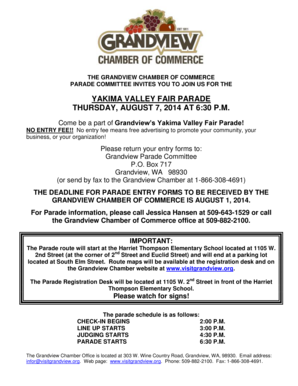 Finishes schedule template - YAKIMA VALLEY FAIR PARADE THURSDAY AUGUST 7 2014 AT 630 - grandview wa