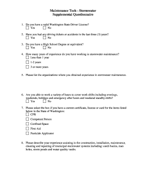 Family tree project - Maintenance Tech - Stormwater Supplemental Questionnaire