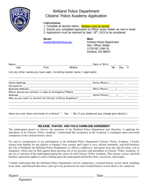 Fax transmittal sheet - Citizens Academy Application - Kirkland Washington - kirklandwa