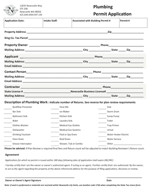 Appearance release form template - Plumbing Permit Applica on - Newcastle - ci newcastle wa