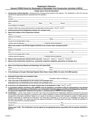 Form 150 211 156 - Construction Activity Operator (General permit coverage will be issued to this operator - gcva