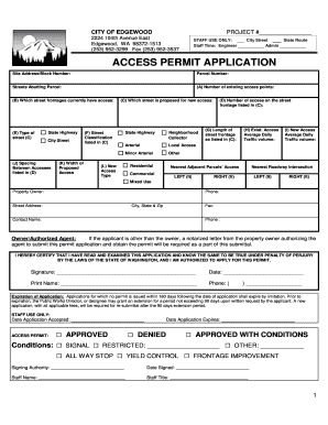 Seminar sign in sheet - ACCESS PERMIT APPLICATION - cityofedgewoodorg