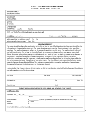 Balanced scorecard layout - ROY CITY PARK RESERVATION APPLICATION PO Box 700 Roy WA - cityofroywa