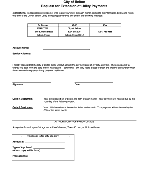 City of Belton Utility Payment Extension Request