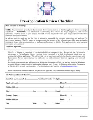 Patient sign in sheet - PreApplication Review Checklist