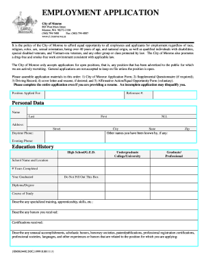 City of Monroe Employment Application