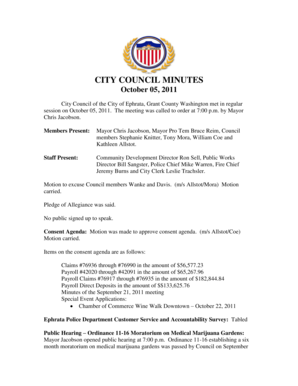 Members Present: Mayor Chris Jacobson, Mayor Pro Tem Bruce Reim, Council members Stephanie Knitter, Tony Mora, William Coe and Kathleen Allstot - ephrata