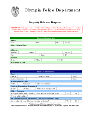 York region school calendar - Property ReturnReleaseDestruction Form - olympiawa