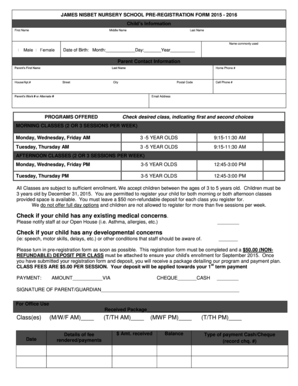 Emt assessment sheet - James Nisbet Nursery School Pre-Registration Form 2007-2008 - jnns