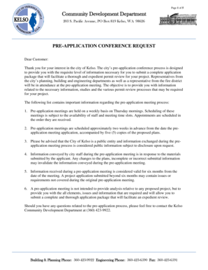 Resume objectives - PRE-APPLICATION CONFERENCE REQUEST - Kelso - kelso