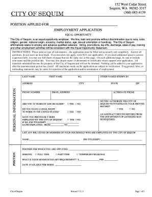 City of Sequim Employment Application