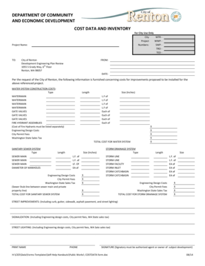 Outlining worksheets grade 5 - COST DATA FORM - rentonwagov