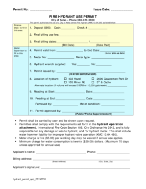 Filled out 50 hour driving log illinois example - FIRE HYDRANT USE PERMIT - Kelso - kelso