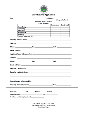 Miscellaneous Application Form