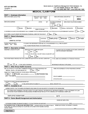 City of Renton Medical Claim Form