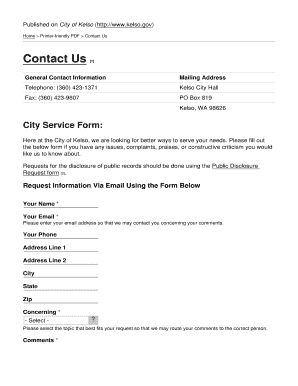 City of Kelso Contact Form