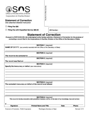 Health x net - UBI Number Statement of Correction - WA Secretary of State - sos wa