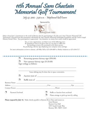 Business travel itinerary template - 11th Annual Sam Chastain Memorial Golf Tournament - rentonwa