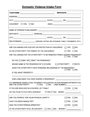 Domestic Violence Intake Form - Renton