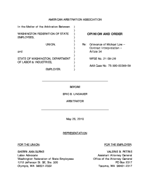 Ky road test score sheet - AMERICAN ARBITRATION ASSOCIATION In the Matter of the - ofm wa