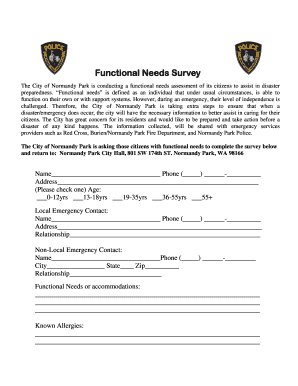Normandy Park Functional Needs Survey