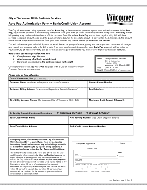 City of Vancouver Auto Pay Authorization Form