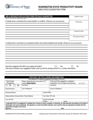 Washington State Employee Suggestion Form
