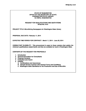 1401 STATE OF WASHINGTON OFFICE OF THE SECRETARY OF STATE WASHINGTON STATE LIBRARY OLYMPIA, WASHINGTON REQUEST FOR QUALIFICATIONS AND QUOTATIONS RFQQ NO - sos wa