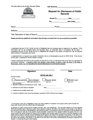 Navy training muster sheet - The City Clerk is the Public Records Officer Date Received Request for Disclosure of Public Records Routed To: Date Fee Date Called Name: Phone: Address: Title, Description &amp