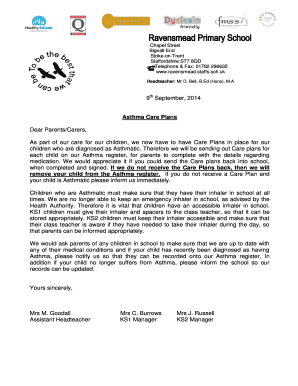 Dmv 14 form printable - Asthma Care Plans - Friends of Ravensmead - ravensmead staffs sch