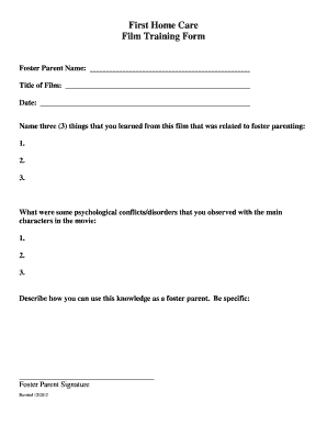 First Home Care Film Training Form
