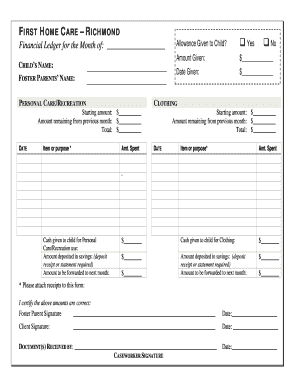 First Home Care Financial Ledger