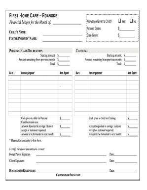 First Home Care Financial Ledger