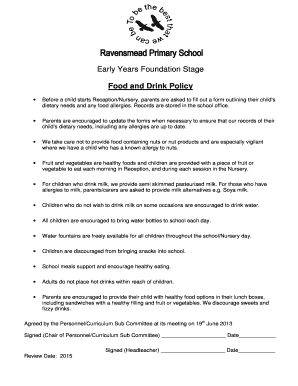 New patient registration form - Food and drink policy 2013 - - ravensmead staffs sch