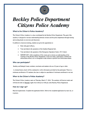 Eu psychological evaluation form - Beckley Police Department Citizens Police Academy What is the Citizen 's Police Academy - beckley