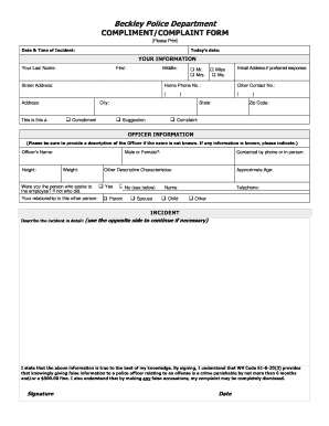 Beckley Police Compliment/Complaint Form