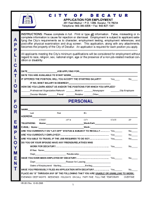 City of Decatur Employment Application