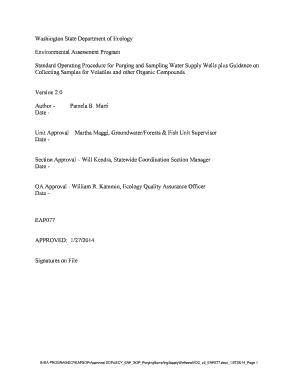 Job description sample - Standard Operating Procedure for Purging and Sampling Water Supply Wells plus Guidance on Collecting Samples for Volatiles and Other Organic Compounds - ecy wa