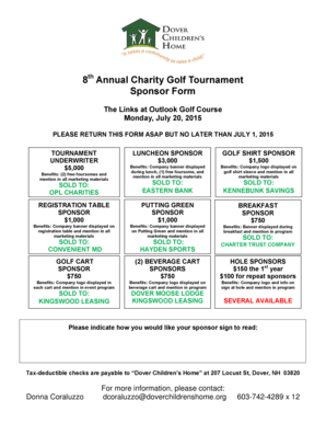 Breakfast sign up sheet - 2015 DCH Charity Golf Tournament Sponsor Form - doverchildrenshome