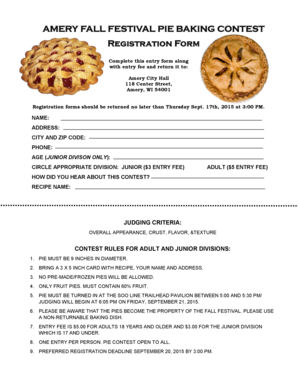 Business offer letter sample pdf - AMERY FALL FESTIVAL PIE BAKING CONTEST Registration Form - amerywisconsin